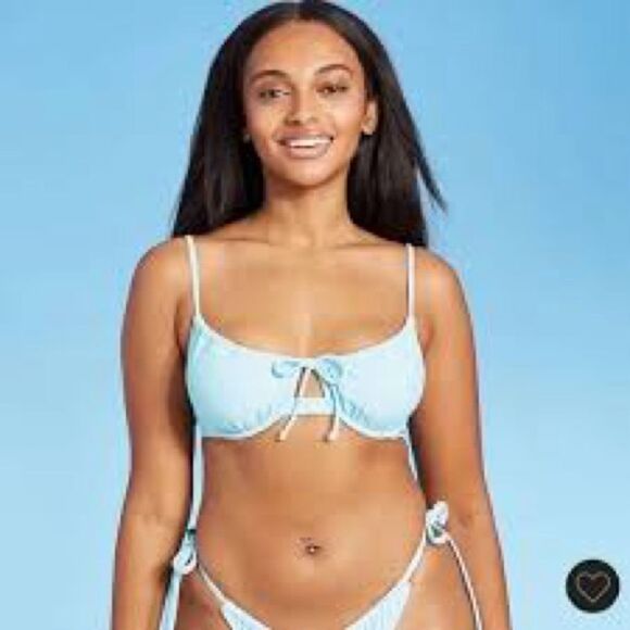 NWT Blue Xhilaration Vacation Beach Coastal Classic Minimalist Bikini Swimsuit L - Picture 3 of 16